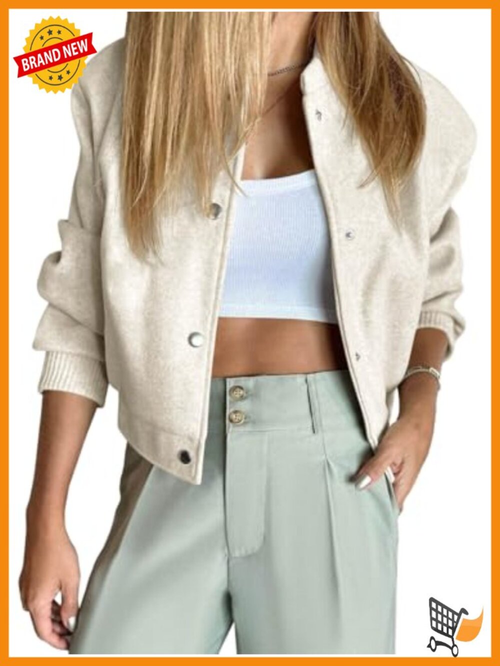 Cropped Bomber Jacket Button Down Casual Outerwear